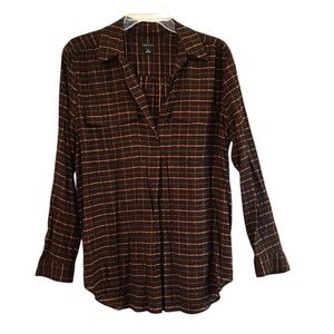 Ann Taylor Plaid Pocketed Popover Blouse